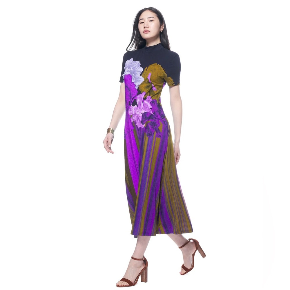 Floral Purple and Brown Maxi Dress